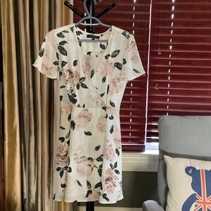 Dynamite Floral Wrap Mini Dress - Cream and Pink